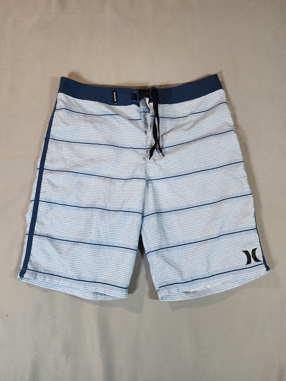 Hurley Navy and Light Blue Striped Boardshorts